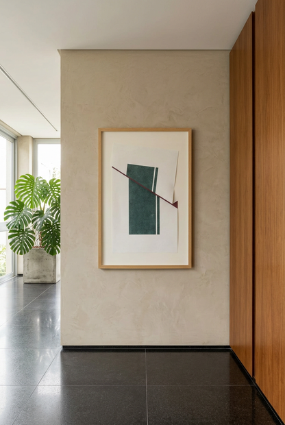 Between II en hall con madera y microcemento