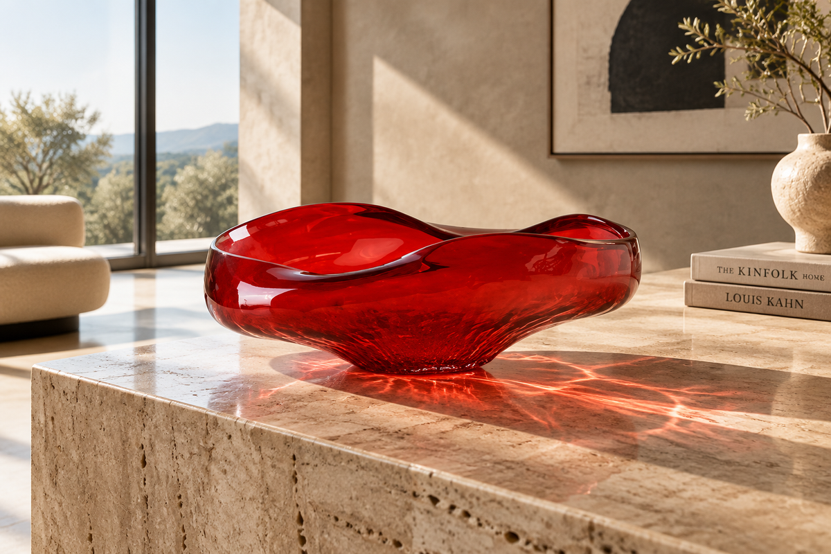 Bowl de vidrio Seth rojo en interior moderno minimalista