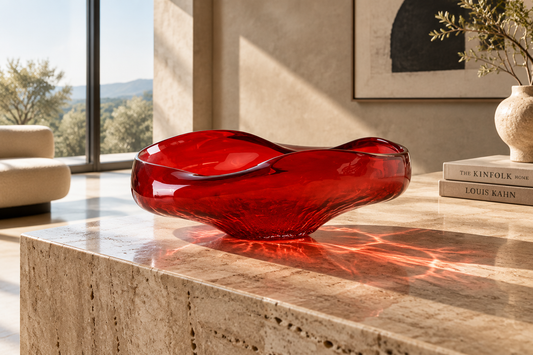 Bowl de vidrio Seth rojo en interior moderno minimalista