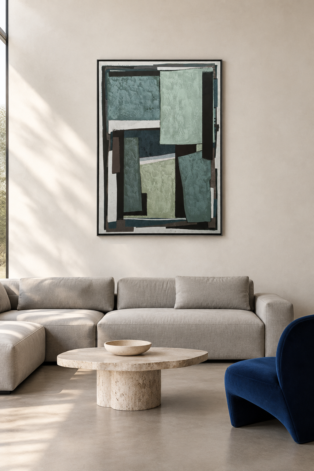 Cuadro Daytona de gran formato en un living moderno