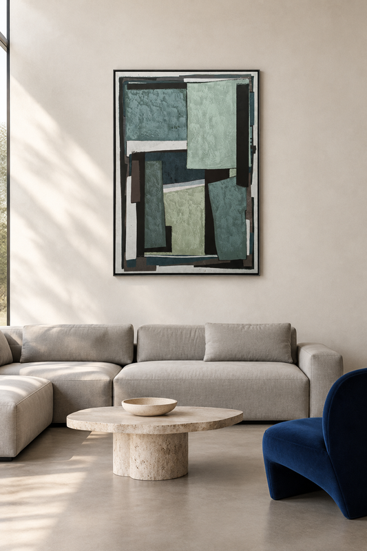 Cuadro Daytona de gran formato en un living moderno