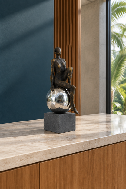Escultura Augusta ambientada en un salón brasileño contemporáneo