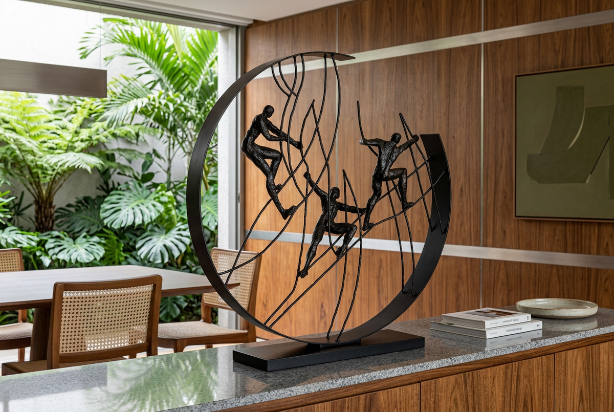 Escultura Hacia la Cima en comedor brasileño moderno