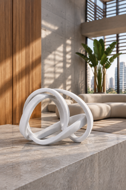 Escultura Javiera en un interior brasileño contemporáneo