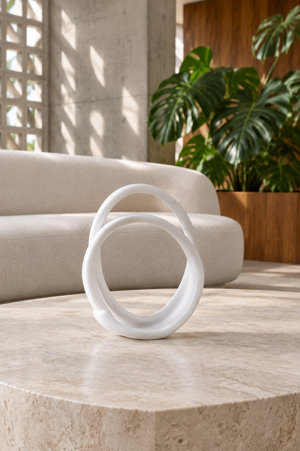 Escultura Loop en salón modernista brasileño