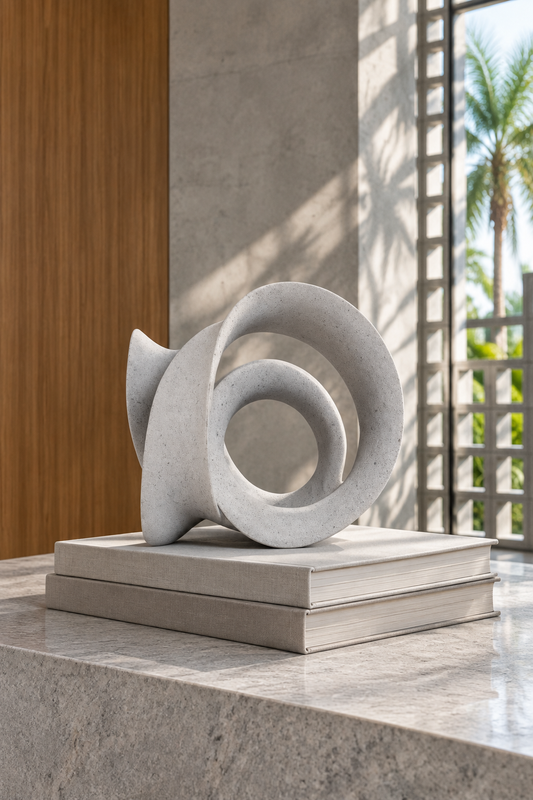 Escultura Mendel Gris sobre libros de arte grandes