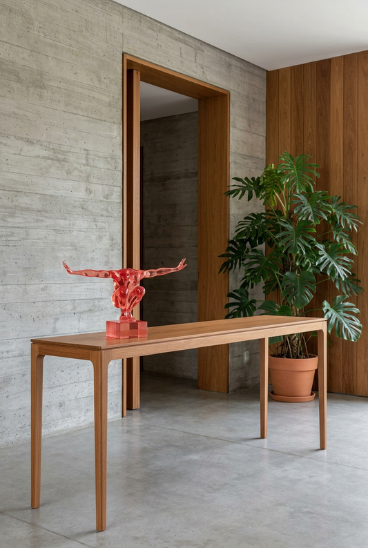 Figura hombre en trance con menor presencia sobre consola de madera