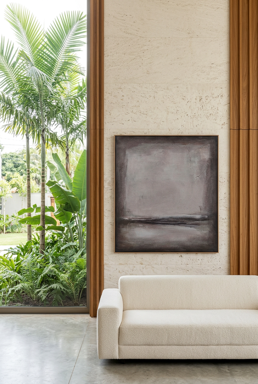 Cuadro Creación II en living luminoso de estilo contemporáneo