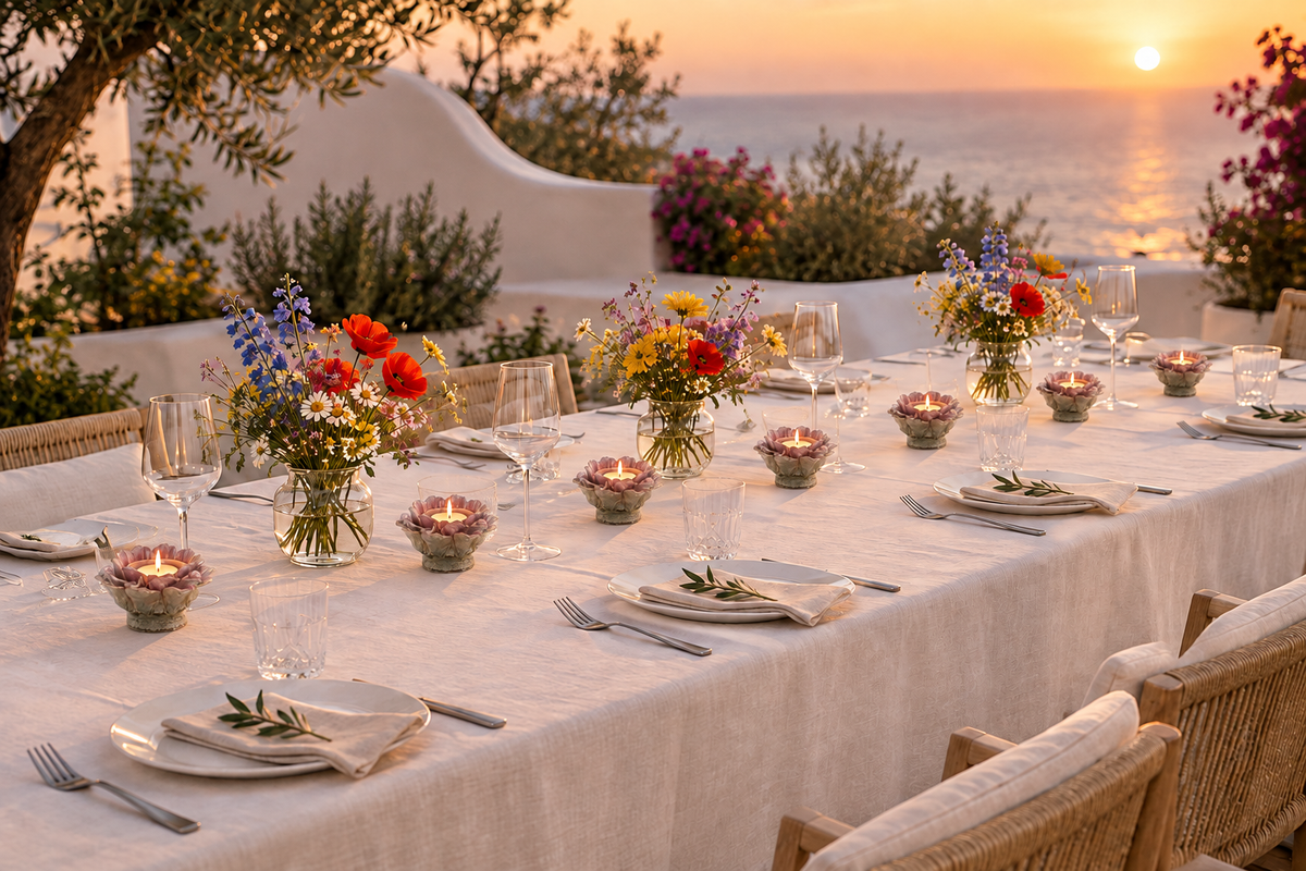 Mesa de verano con Portavelas Donatella a escala corregida