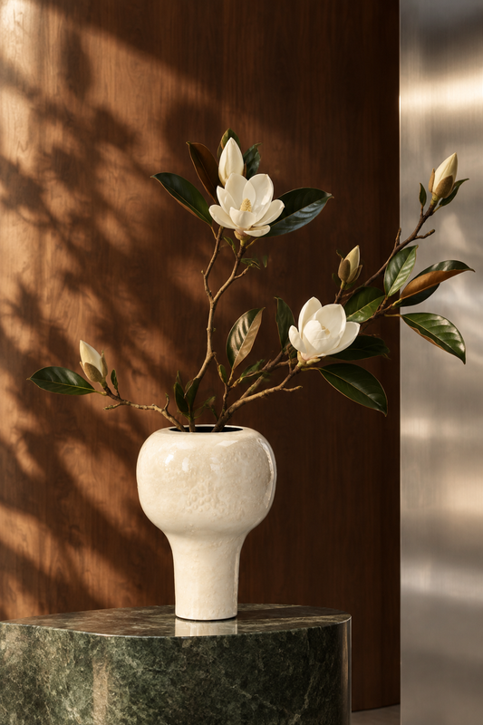 Vasija Carlota Small con ramas de magnolio